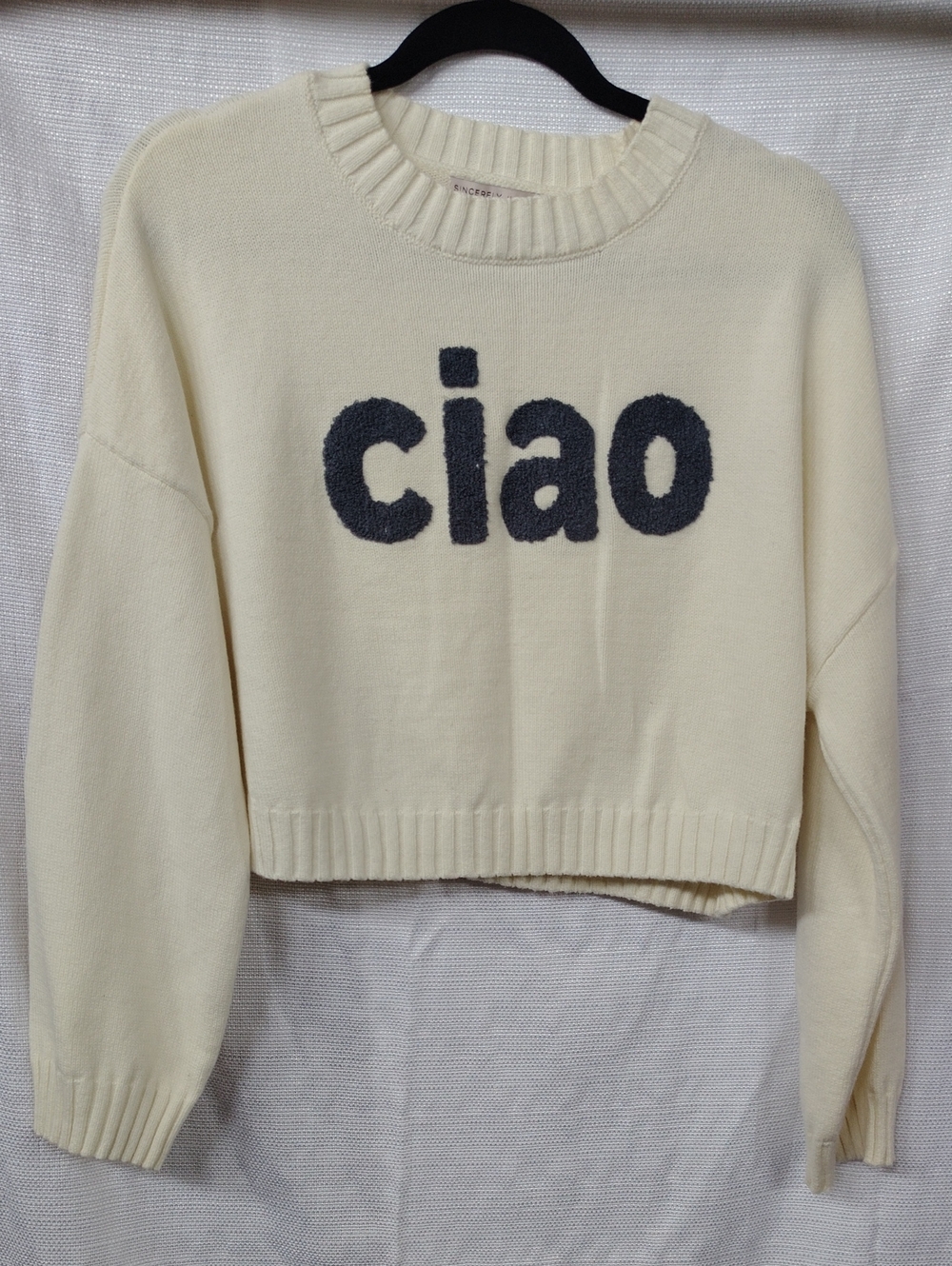 Cropped Cream "ciao" Knit Sweater Sincerely Jules Size Medium